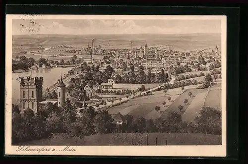 AK Schweinfurt am Main, Gesamtansicht von einem Berg aus