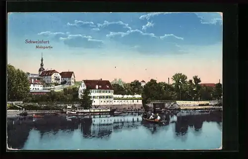 AK Schweinfurt am Main, Mainpartie mit Blick zur Stadt