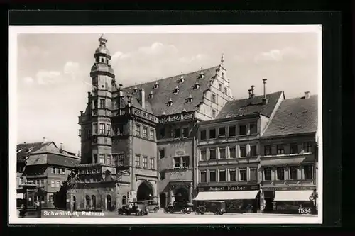 AK Schweinfurt, Rathaus, daneben Geschäfte