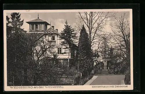 AK Weinsberg an der Weibertreu, Kernerhaus mit Denkmal