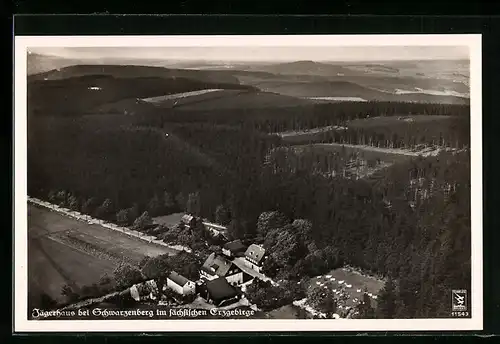 AK Jägerhaus bei Schwarzenberg im sächs. Erzgebirge, Totalansicht vom Flugzeug aus