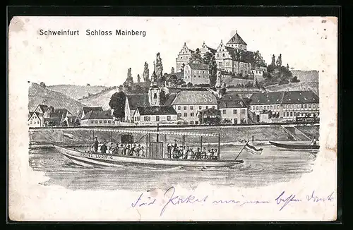 Künstler-AK Mainberg bei Schweinfurt, Ortsansicht mit Schloss