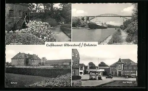 AK Albersdorf /Holstein, Am Markt, Schule, Wassermühle