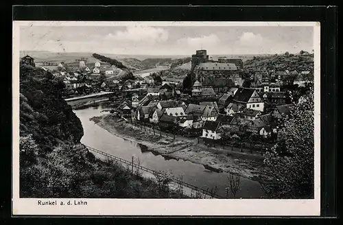 AK Runkel a. d. Lahn, Panorama vom Berg aus gesehen