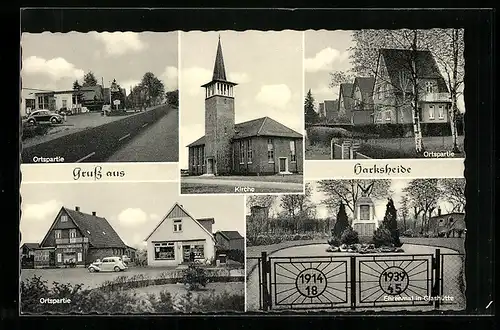 AK Harksheide, Kirche, Ehrenmal in Glashütte und Strassenansichten