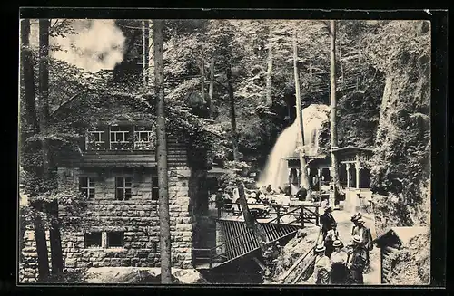 AK Rathen / Sächs. Schweiz, Amselfall mit Gebäude