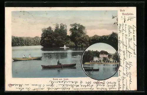 AK Bad Nauheim, Teich mit Insel