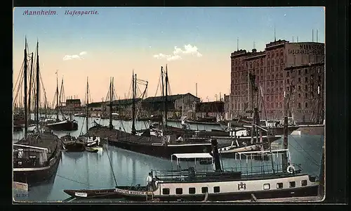 AK Mannheim, Hafenpartie mit Lagerhaus