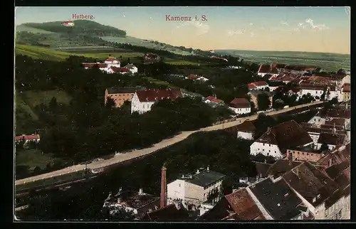 AK Kamenz i. Sa., Blick über die Häuser der Stadt auf Hutberg