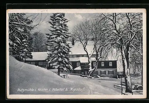 AK Pöbeltal b. Kipsdorf, Putzmühle im Winter