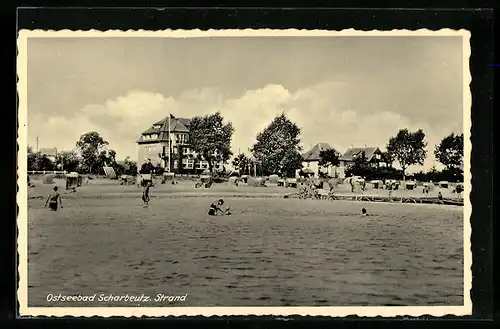 AK Scharbeutz / Ostseebad, Blick vom Meer zum Strand