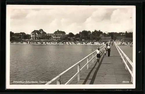 AK Scharbeutz / Ostseebad, Blick von der Seebrücke auf den Strand