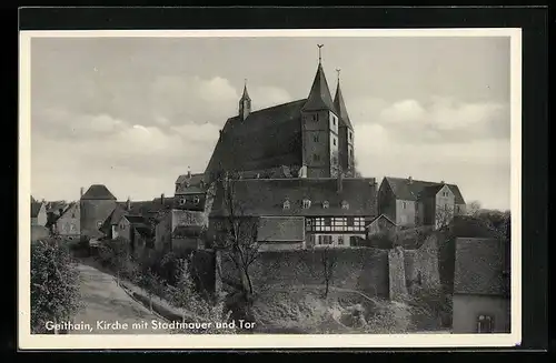 AK Geithain, Kirche mit Stadtmauer und Tor