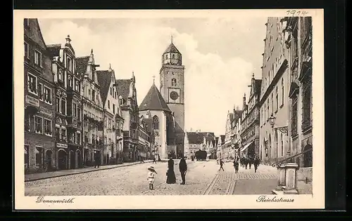 AK Donauwörth, Reichsstrasse mit Münster und Geschäften