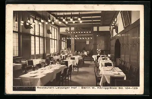 AK Berlin-Kreuzberg, Speisesaal im Restaurant Leipziger Hof, Königgrätzer Strasse 124-129