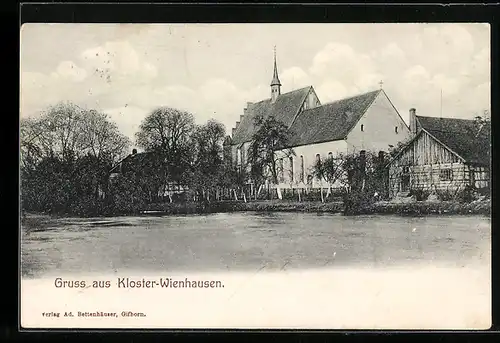 AK Kloster-Wienhausen, Gebäudepartie mit Kirche