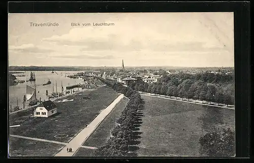 AK Travemünde, Blick vom Leuchtturm auf Stadt und Trave