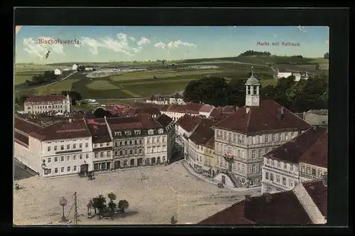 AK Bischofswerda, Markt mit Rathaus
