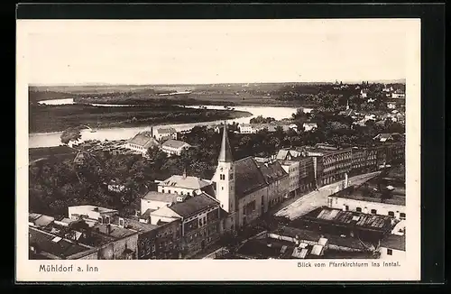 AK Mühldorf a. Inn., Blick vom Pfarrkirchturm ins Inntal