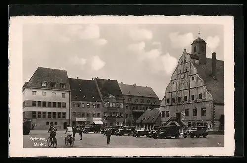 AK Grimma, Markt mit Rathaus