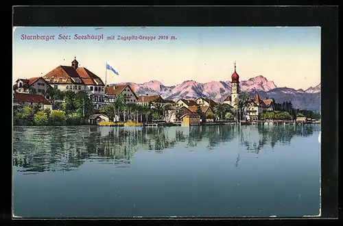 AK Seeshaupt / Starnberger See, Gesamtansicht mit Zugspitz-Gruppe