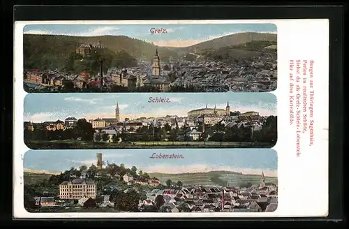 AK Greiz, Gesamtansicht, Panorama von Schleiz & Lobenstein