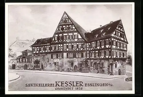 AK Esslingen a. N., Sektkellerei und Gasthaus Kessler