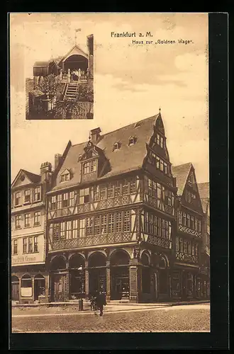 AK Alt-Frankfurt, Haus zur Goldnen Wage auf dem Römer, Gartenhaus auf dem Dach