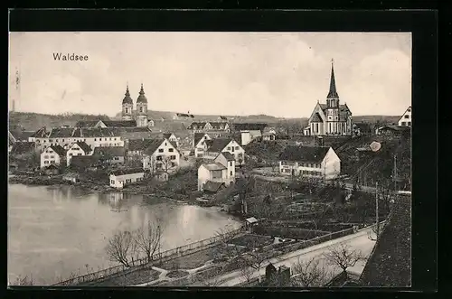 AK Waldsee, Ortsansicht mit Kirche