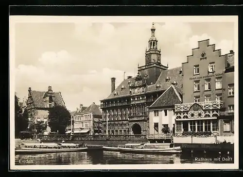 AK Emden, Rathaus mit Delft, Hotel zum goldenen Adler