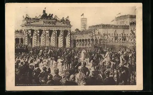 AK Berlin, Brandenburger Tor, Pariser Platz, Einzug der Truppen