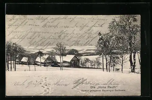 AK Schöneck / Sa., Bauerngut Hohe Reuth im Winter