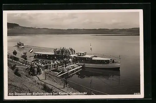 AK Kloster-Sperrmauer, Schiffsanleger am Stausee der Bleilochtalsperre