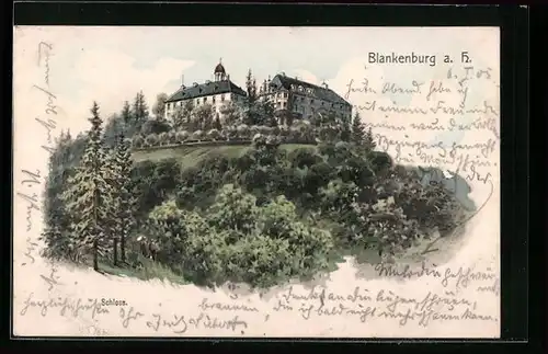 Künstler-AK Blankenburg an der Havel, Blick hinauf zum Schloss