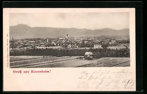 AK Rosenheim, Stadttotale von den Feldern aus