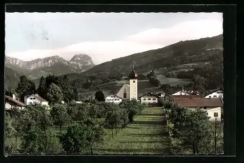 AK Feilnbach, Blick zur Kirche im Ort mit Wendelstein