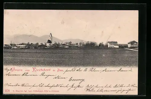 AK Kirchdorf am Inn, Panorama der Stadt vom Feld aus, Blick zur Kirche