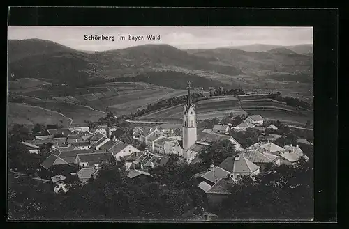 AK Schönberg im Bayer. Wald, Generalansicht mit Stadtpfarrkirche St. Martin