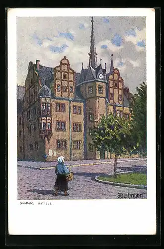 Künstler-AK H. Bahndorf: Saalfeld, Rathaus