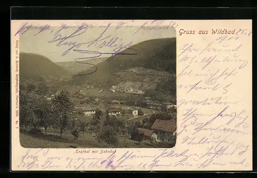 AK Wildbad, Enzthal mit Bahnhof