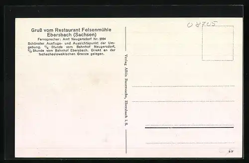 AK Ebersbach, Blick zum Restaurant Felsenmühle
