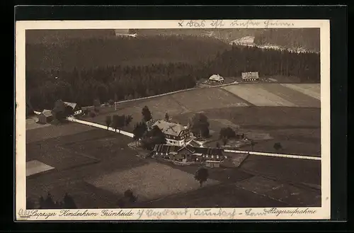 AK Grünheide, Leipziger Kinderheim, Fliegeraufnahme