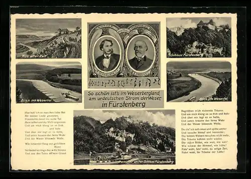 AK Fürstenberg, Dampfer unter Schloss Fürstenberg, Portraits Dingelstedt & Pressel
