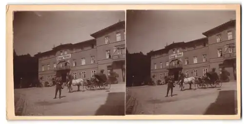 Stereo-Fotografie unbekannter Fotograf, Ansicht Schreiberhau, Blick auf das König`s Hotel mit Fotografen