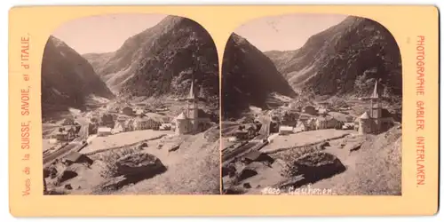 Stereo-Fotografie Gabler, Interlaken, Ansicht Göschenen, Kirche Maria Himmelfahrt mit Blick auf den Ort