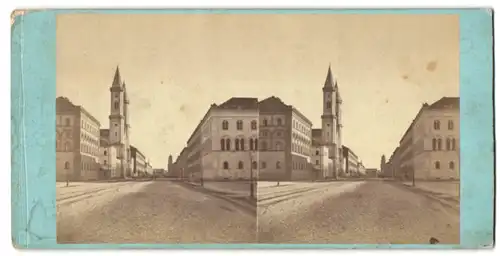 Stereo-Fotografie unbekannter Fotograf, Ansicht München, Blick in die Ludwigstrasse mit St. Ludwig Kirche