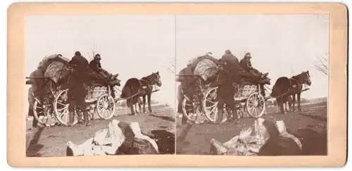 Stereo-Fotografie Otaka Havlik, Strakonicich, Ansicht Strakonice, Kriegsflüchtlinge mit ihrem Hab und Gut auf der Flucht