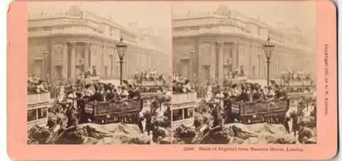 Stereo-Fotografie B. W., Kilburn, Littlelton, Ansicht London, Berufsverkehr vor der Bank of England, Pferdebahn