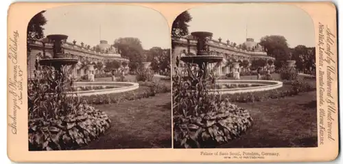 Stereo-Fotografie Strohmeyer & Wyman, New York, Ansicht Potsdam, das Schloss Sanssouci mit Brunnen