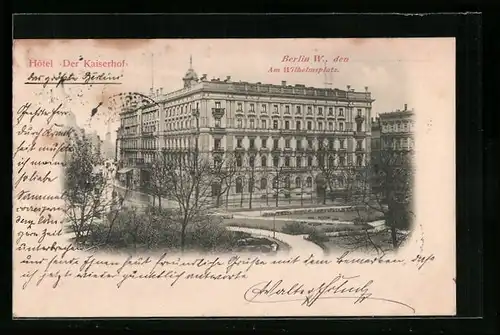 AK Berlin, Hotel Der Kaiserhof am Wilhelmplatz